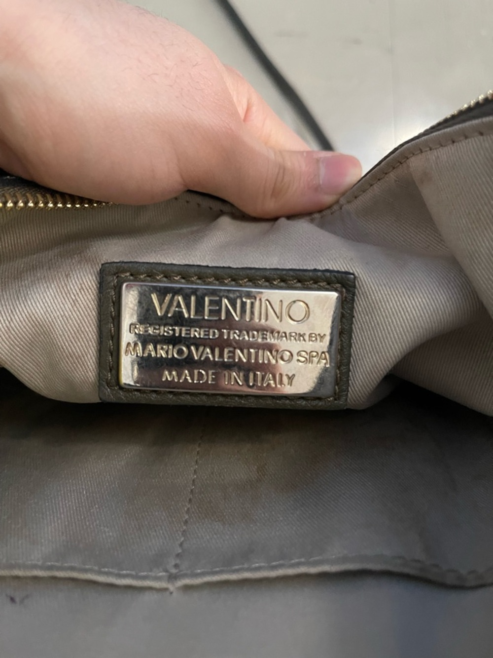 Valentino Olive Green V-Logo Leather Crossbody with Tassel
